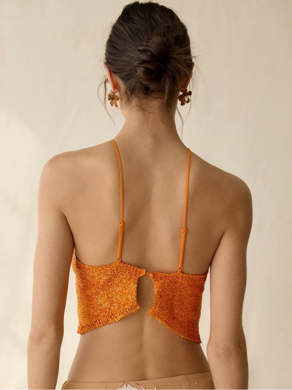 NWT Kimchi Blue Seashore Shimmer Knit Halter Neck Top Style 108534918 Orange S M - Picture 2 of 8